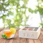 Wooden Tea Organizer with 9 Compartments, Tea Bag Holder with Clear Acrylic Top Window, Multi Functional Tea Box, Tea Storage Organizer