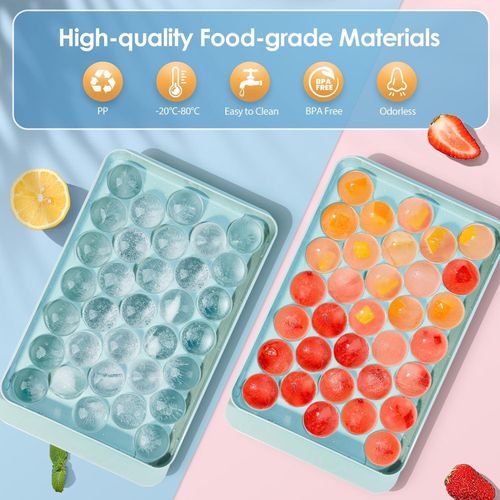 Ice Cube Tray with Lid - Round Ice Tray for Freezer with Lid - Ice Cube Trays for Freezer (One Tray Only)