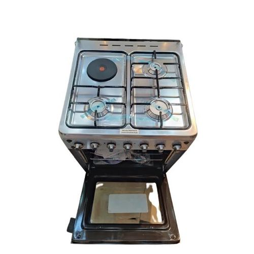 Ecomax Cooker 3 Gas Burners + 1 Hotplate With Electric Oven With Free Gifts 60x60cm Silver
