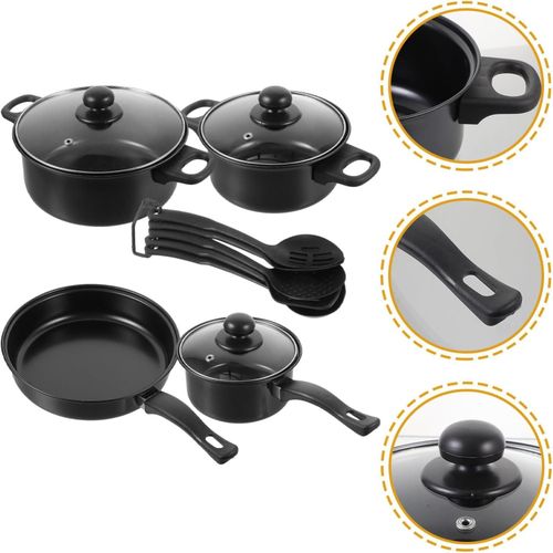 13-Piece Black Nonstick Cookware Set - Lightweight Stainless Steel Pots and Pans with Glass Lids