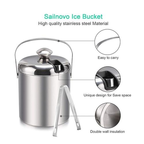 3L Ice Bucket with Tongs And Lid 304 Stainless Steel Bucket for Wet Bar,