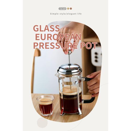 850ml French Press Coffee Maker, High-Heat Borosilicate Glass, Polished Stainless Steel Coffee Press