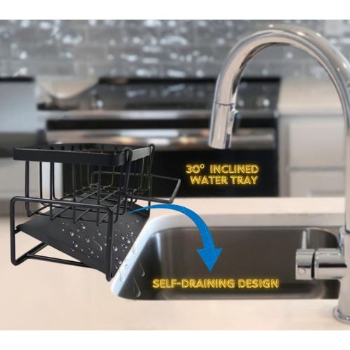 Black bracket for kitchen sink, rust proof kitchen sink box, with automatic drying and detachable cloth rack, multifunctional kitchen sink organizer