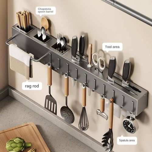 60CM k-n-ife rack with rod, chopstick storage rack, wall-mounted cutlery rack