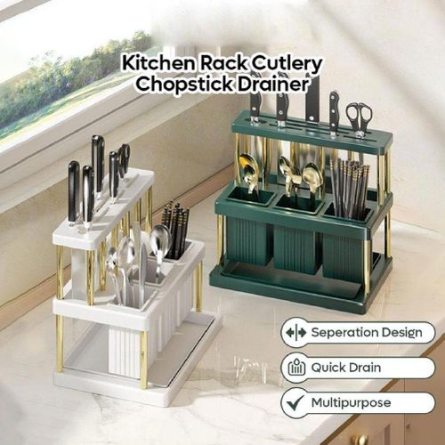 TIMBUTUS Multi-Function Kitchen Knife Holder – Cutlery Rack, Utensil Organizer &amp; Drainer