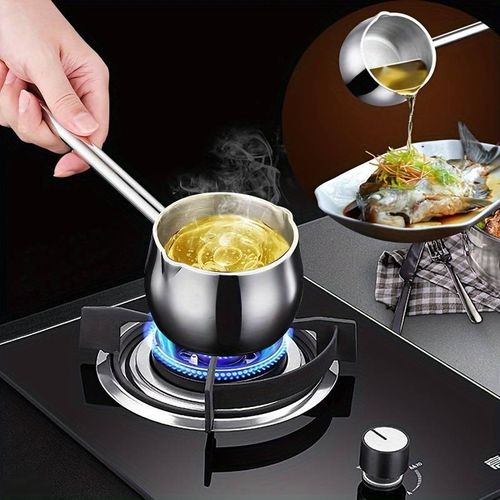 304 stainless steel small oil pan, mini frying pan with pouring spout