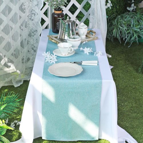 Solid Tablecloth and Table Runner Set, Washable Kitchen Dining Table Decoration for Home Party Decor, Light Blue