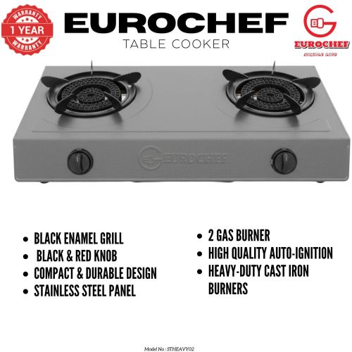 Eurochef ST-HEAVY02 Heavy Duty Gas Cooker with Cast Iron Burners, Stainless Steel Panel &amp; Auto Ignition
