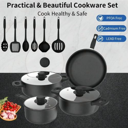 13 piece set of cookware set milk pot soup pot flat bottomed small frying pan lid and shovel to form a pot set