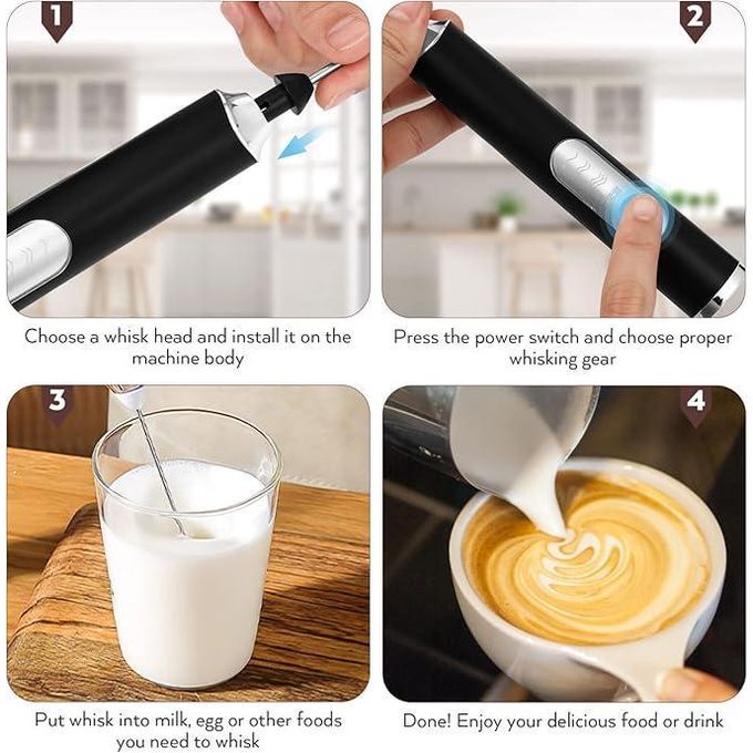 TOUPHY Handheld Electric Foam Maker Milk Frother with 2 Stainless Whisks For Latte, Cappuccino, Hot Chocolate, Egg