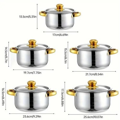 5-piece stainless steel cookware set - multifunctional soup pot with lid, enhanced capacity design, non-stick and scratch-resistant, suitable for all stove types