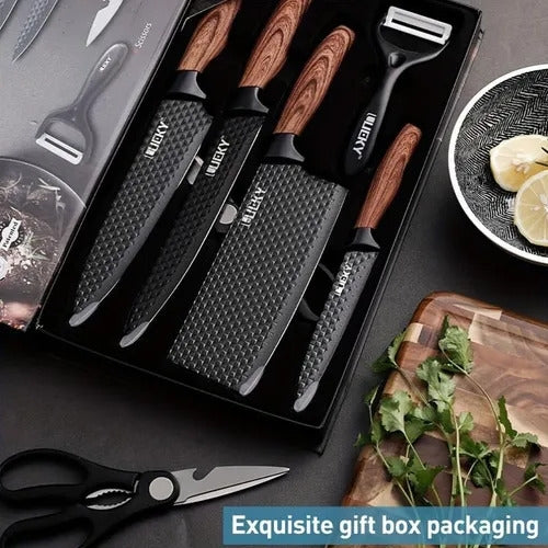 Premium 6-Piece Stainless Steel Kitchen Knife Set – Ultra Sharp with Wooden Ergonomic Handles