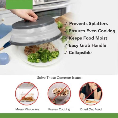 Microwave Splatter Cover for Food, Collapsible &amp; Vented Silicone Splatter Guard Lid - Microwave Plat, Dish Cover with Handle - BPA-Free Kitchen Gadget for Meal Prep,Medium Size