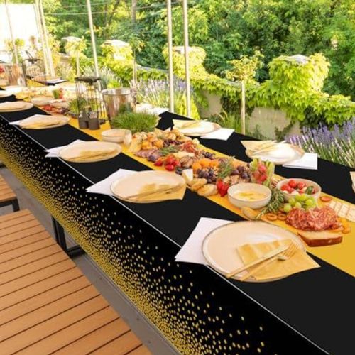 SXCHEN Black And Gold Waterproof Disposable Party Tablecloth
