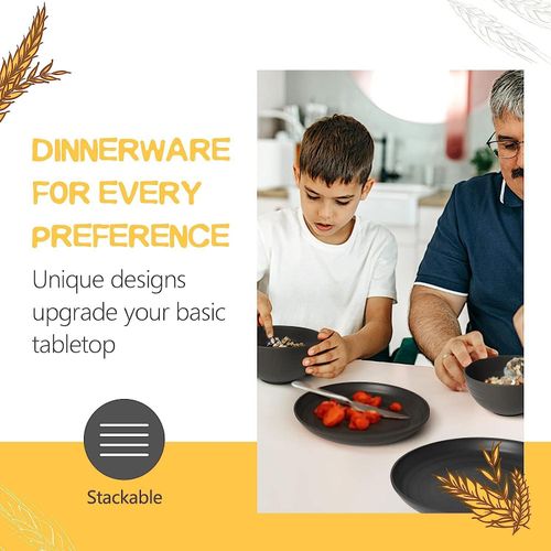 16pcs/set wheat straw tableware set, plate + bowl + cup set