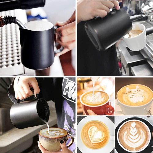 TodyJeyHo Milk Frothing Pitcher Stainless Steel Espresso Steaming Pitchers, Coffee Milk Frother Jug Cup for Espresso Machines Cappuccino Latte Art (Matte Black, 12 OZ / 350ML)