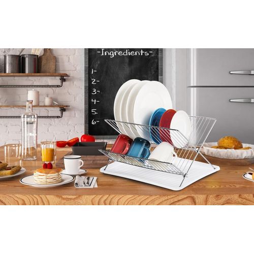 TodyJeyHo Collapsible Dish Drying Rack with Drip Tray  2 Tier Dish Drainer Rack