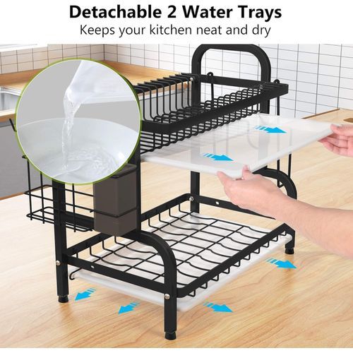 Dish Drainer 2 Tier Large Dish Drying Rack With 2 Drainboard