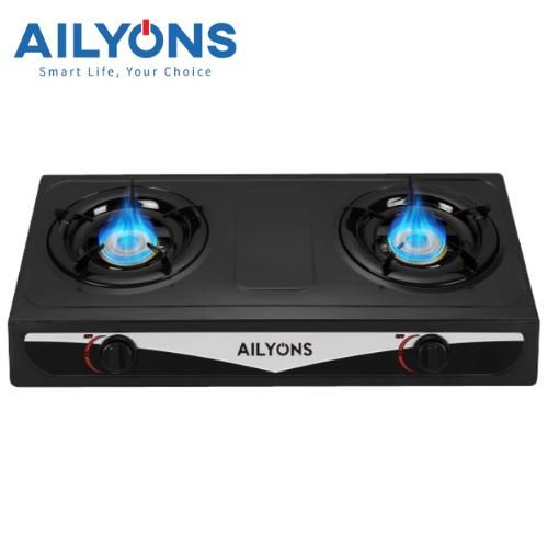 AILYONS GS013-3 Stainless Steel Double Burner Gas Cooker Table Top Gas Stove - Black (1YR WRTY)