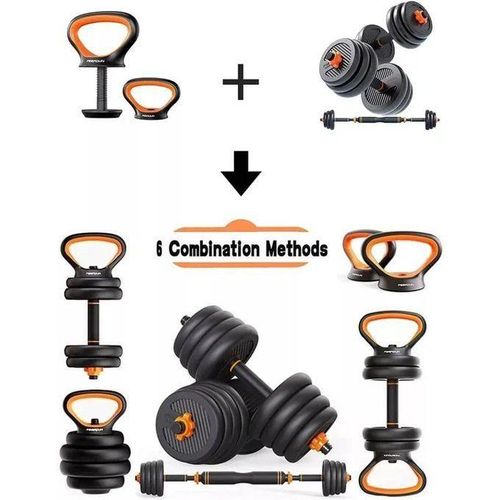 50kgs 6 In 1 Multifunctional Weight Dumbbell Set- Adjustable Dumbbells With Connector-Dumbbells, Barbell, Kettlebells, AB Roller, Push Up Stand, Weight Plate, Fitness Exercises And Strength Training  For Home Office Gym Suitable Men/Women