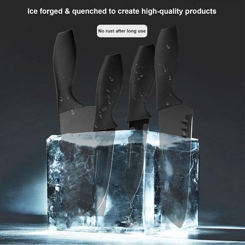 Knife Sets, 7 Pieces Black Kitchen Knife Set with Stainless Steel Kitchen Knife, Melon Planer, Holder, Chopping Board/Professional Kitchen Chef Knives Set for Hotel, Family