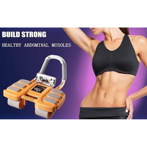Ab Wheel Roller with Elbow Support - Automatic Rebound Abdominal Wheel Roller, The Upgraded Four-wheel Abdominal Wheel Core Workout Equipment Home Gym Abs Machine(Orange)