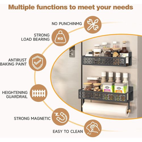 2pcs refrigerator magnetic spice rack, wall-mounted storage rack, with paper towel holder