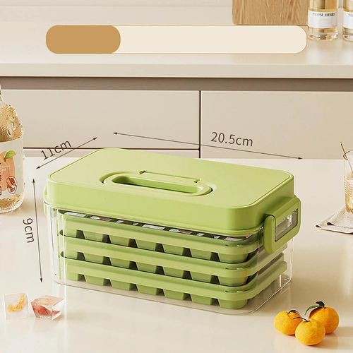 Ice Cube Trays with Lids, Scoop &amp; Ice Bucket 28/84 Pcs Portable Silicone Ice Cube Mold with Easy Pop Out Reusable Freezer Ice Box for Fridge (Green, 3 Layer(84 pcs))