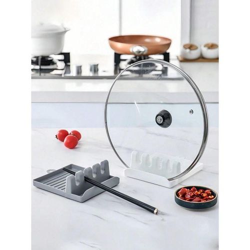 1pc Creative Spatula Gray Abs Plastic Anti-Slip Spoon Chopsticks Cutlery Rack, Lid Holder,