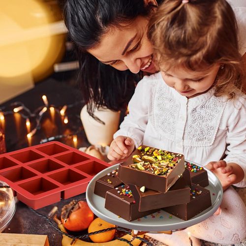 Square Chocolate Molds Silicone, 2pcs 9-Cavity Deep Chocolate Bar Molds DIY 6.3 x 6.3 x 2.5cm Dubai Chocolate Bar,Chocolate Covered Cookies,Silicone Molds for Baking Granola Bar, Brownie, Muffin