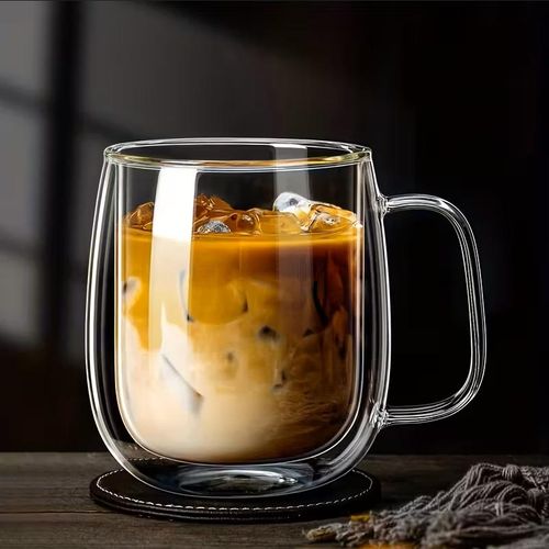 KnMn 2PCS 350ML 12OZ Double-Walled Insulated Glass Coffee Mugs with Handles