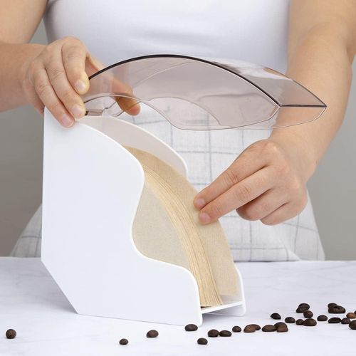 TodyJeyHo Coffee Filter Paper Holder,Cone Filter Paper Box with Dustproof Coffee Filter Dispenser Container Storage Rack Dust Proof Countertop Dispenser Stand (white)