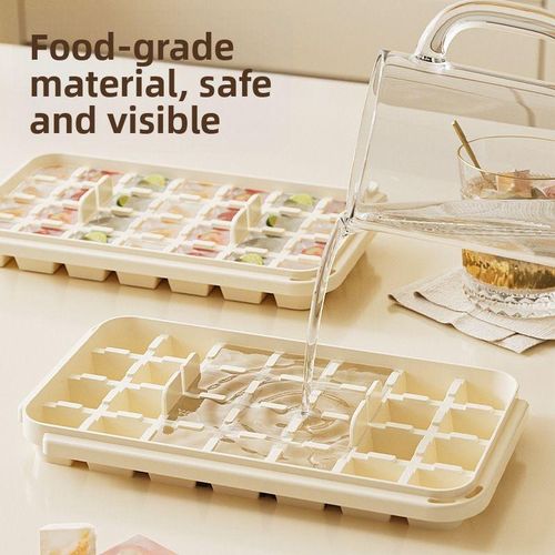 Ice Cube Trays with Lids, Scoop &amp; Ice Bucket 28/84 Pcs Portable Silicone Ice Cube Mold with Easy Pop Out Reusable Freezer Ice Box for Fridge (White, 3 Layer(84 pcs))