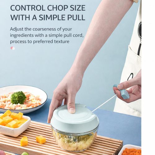 Small Rotating Manual Food Chopper Mini Vegetable Onion Garlic Cutter with Pull Cord Cute Kitchen Tool