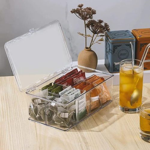 Tea Storage Boxes,Stackable Tea Bag Organizer with 8 Compartment,Clear Tea Bag Holder,Divided Storage Bin Box Container,for Tea Coffee Spices Kitchen Cupboards and Work Surfaces