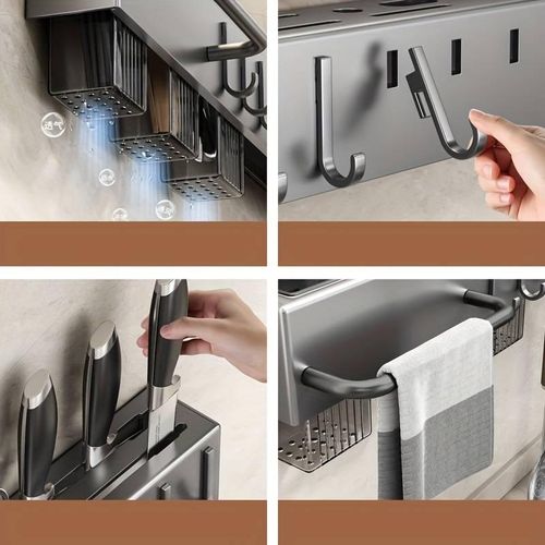 60CM k-n-ife rack with rod, chopstick storage rack, wall-mounted cutlery rack