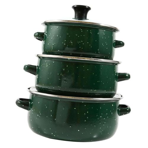 3-piece enamel stockpot with lid cooker portable multi-function reusable stockpot soup - Green