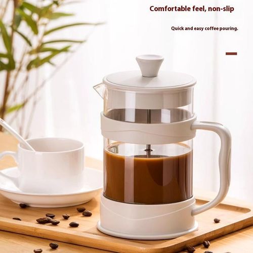 Plastic free glass tea press and coffee machine, 800ML hand brewed coffee pot - white