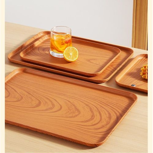 A set of 4 - wood grain trays, fruit plates, dinner plates-Dark wood grain