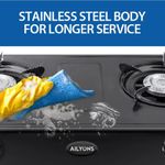 AILYONS GS017-1 Stainless Steel Double Burner Gas Cooker Table Top Gas Stove - Black (1YR WRTY)