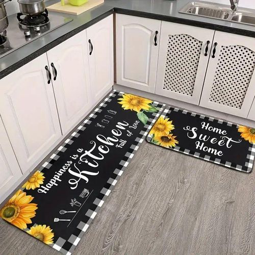 (Promotion)2 Pieces Kitchen Rug Set Anti-fatigue Kitchen Mat Dirt Resistant Backing Mat Throw Rug for Kitchen Doormat Runner Rug Set Floor Carpet Household Carpet Home Decor