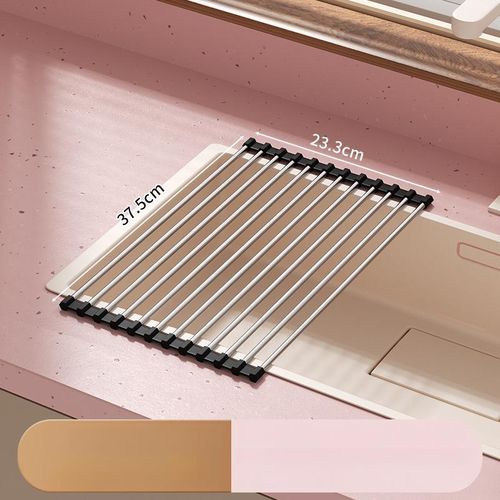 Foldable Kitchen Sink Drainage Storage Rack, Stainless Steel Storage Roll-Up Mat, Silicone Dish Rack for Sink (for Dishes and Chopsticks)