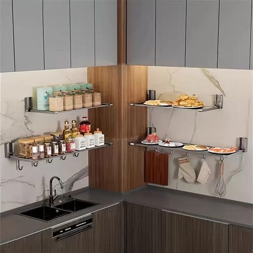 1pcs Punch-free wall-mounted folding kitchen rack, removable and washable (39cm thick + 5 hooks)