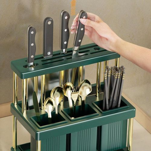 TIMBUTUS Multi-Function Kitchen Knife Holder – Cutlery Rack, Utensil Organizer &amp; Drainer