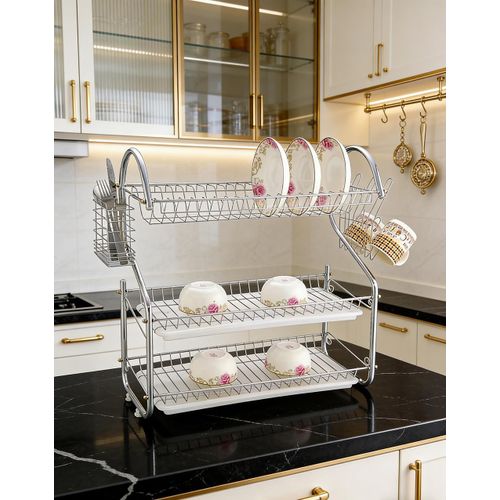 Homemate 20 Inch 3 - Layer Dish Drain Rack Stainless Steel Utensil &amp; Kitchen Tools Storage Organizer Drying Rack for Sink Counter Space Saving &amp; Rust-Resistant