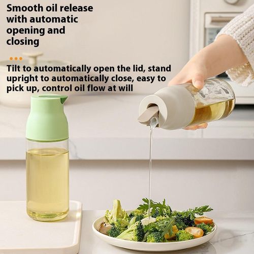 Leak proof glass with gravity nozzle 500ml oil pot - white