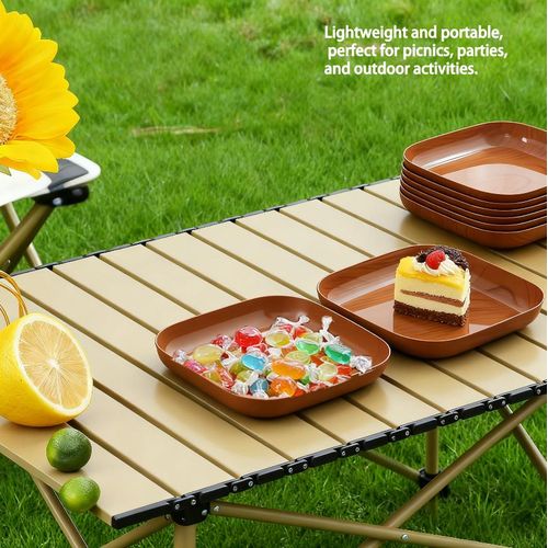 A set of 10 - wood grain trays, fruit plates, dinner plates-Walnut wood color