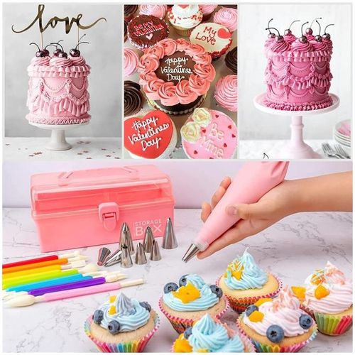 SXCHEN 40-Pack Cake Baking Pink Decorating Nozzle Set