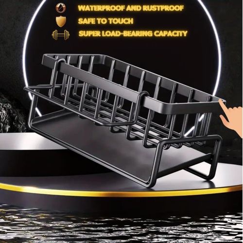 Black bracket for kitchen sink, rust proof kitchen sink box, with automatic drying and detachable cloth rack, multifunctional kitchen sink organizer