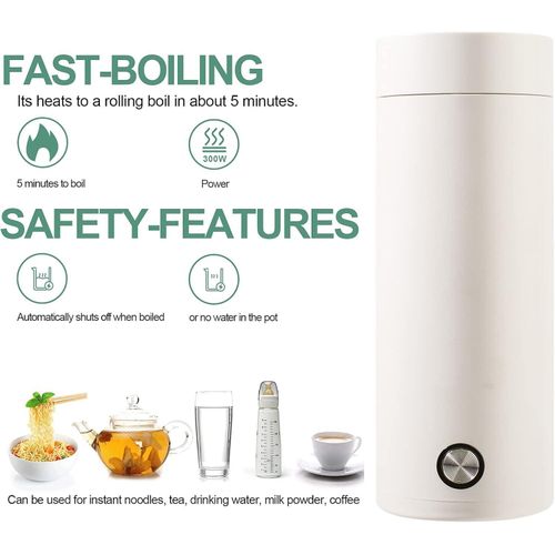 TIMBUTUS Portable Travel Electric Kettle 400ml – Stainless Steel Water Boiler with Boil-Dry Protection &amp; Leak-Proof Lid